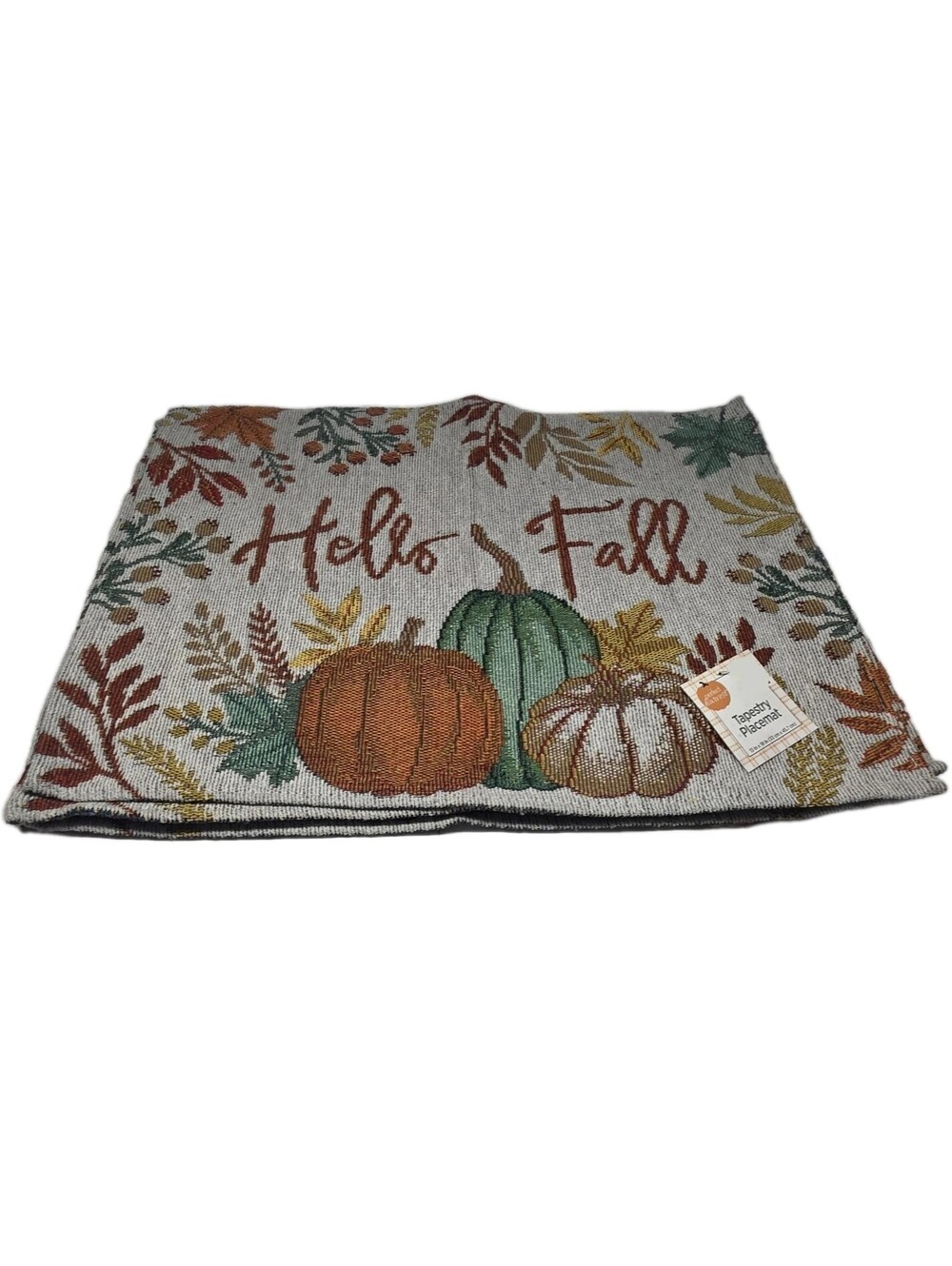 Set of 4 HELLO FALL Autumn Placemats Thanksgiving Pumpkins Tapestry Style